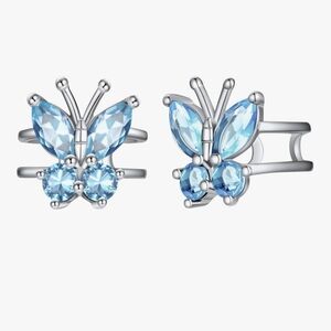 Sterling Silver and Blue Cubic Zirconia March Birthstone Ear Cuffs